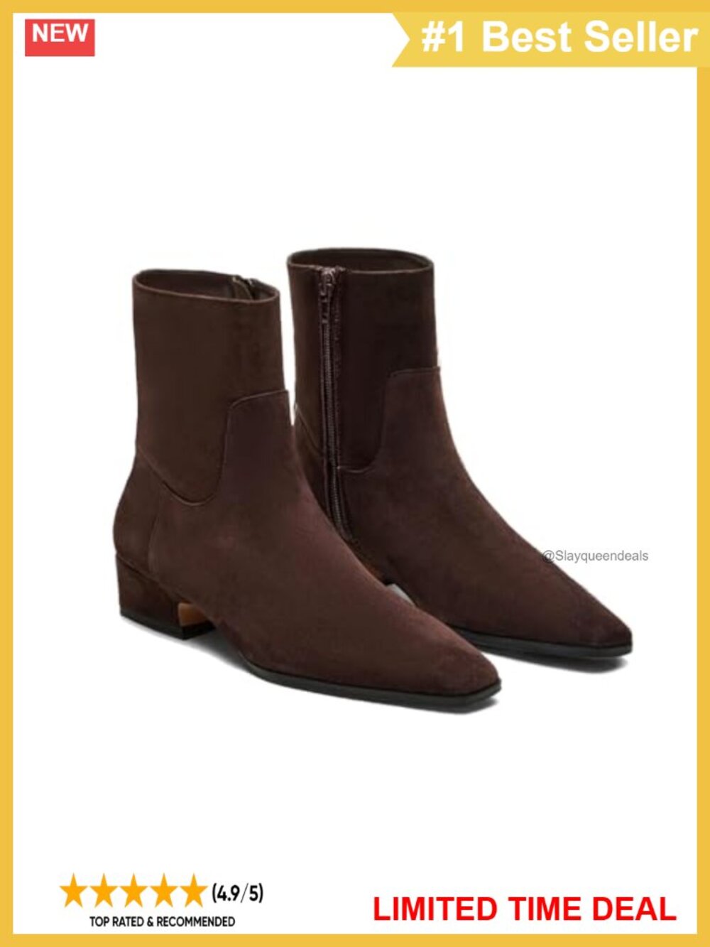 Women's Low Heel Ankle Booties Square Toe Chunky Heel Side Zip Dressy Fall Boots